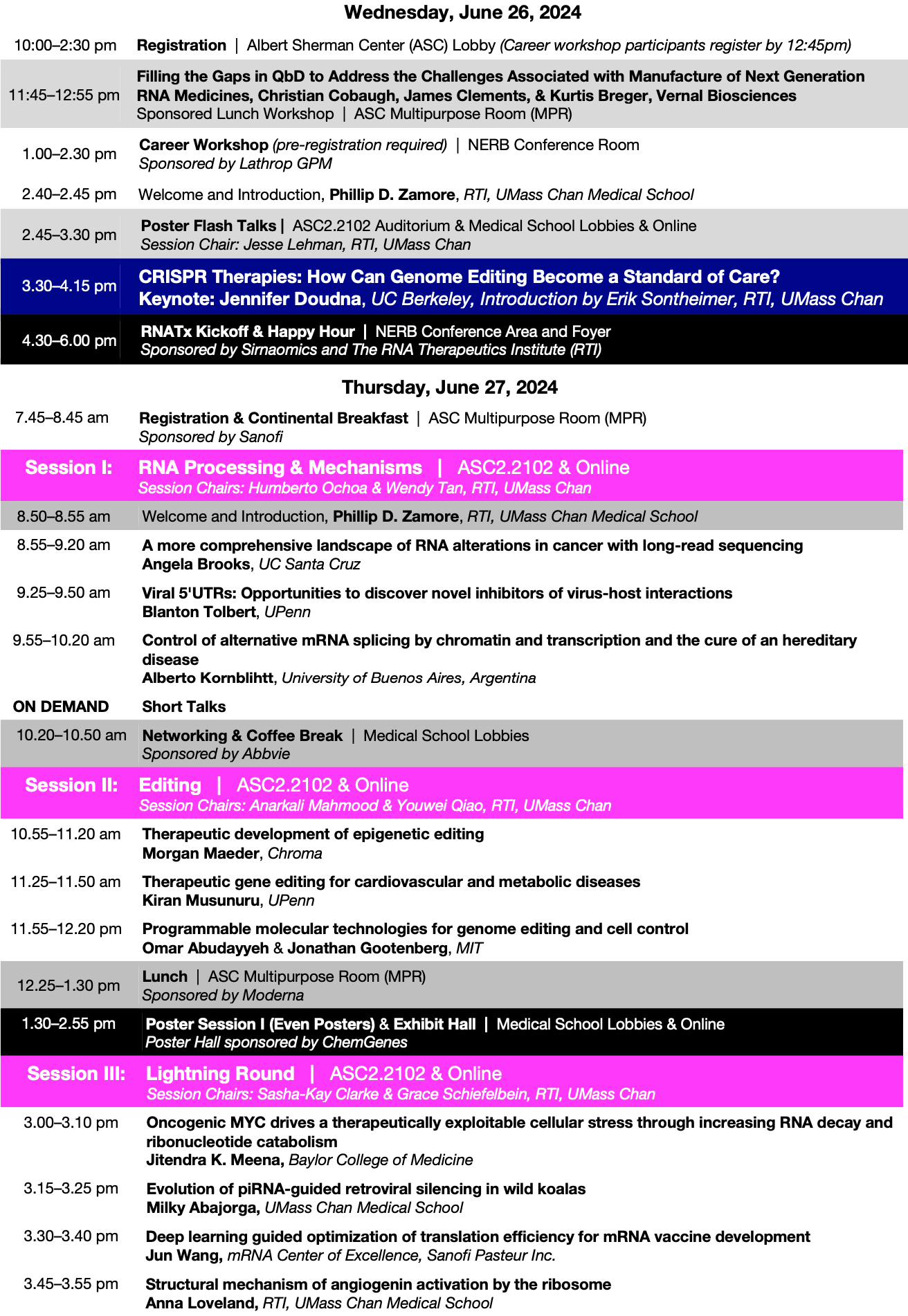 UMass Chan RNAtx RNA Therapeutics From Concept to Clinic 2024 | Med ...